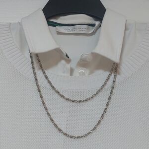 White Sweater with Silver Chain Detail